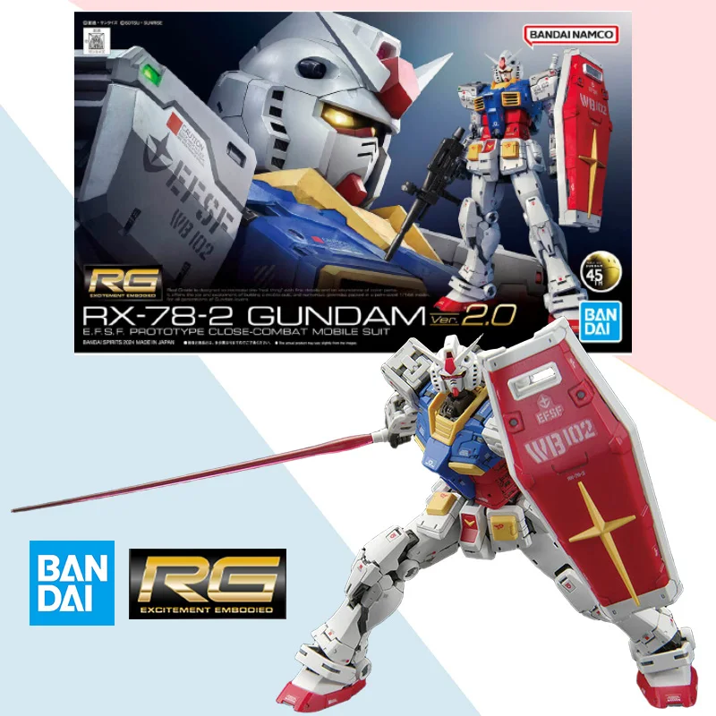 

Bandai Original RG 1/144 Mobile Suit RX-78-2 GUNDAM Ver.2.0 Anime Movable Figure Assembled Model Toy Ornament Collection Gift