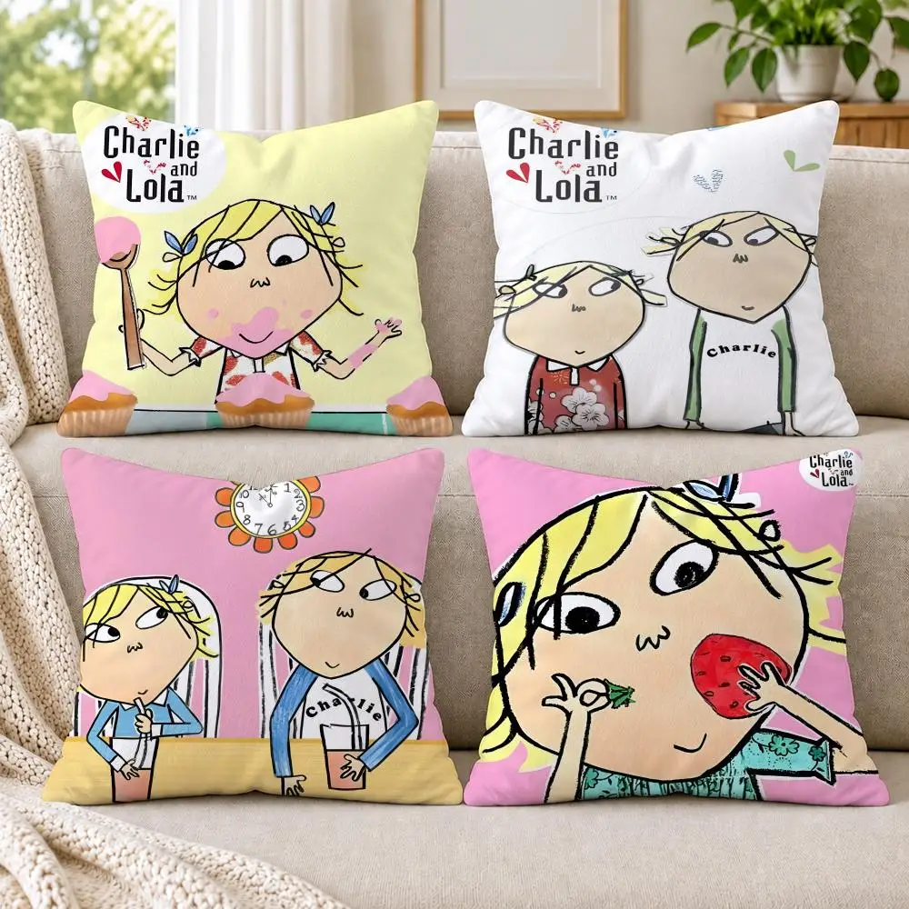 Charlie and Lola Anime Cushion Cover Short Plush Double-Sided Printing Sofa Bedroom Living Room Throw Pillow Cover Home Decor
