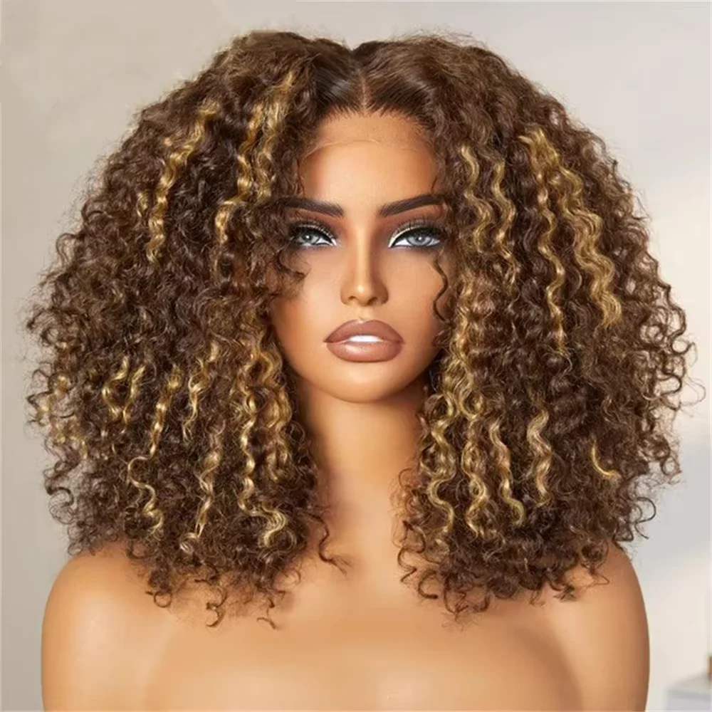 250% densité vague profonde Bob perruque cheveux humains sans colle mettre en évidence 5x5 HD dentelle avant 4/27 couleur Ombre porter et aller perruques de cheveux humains