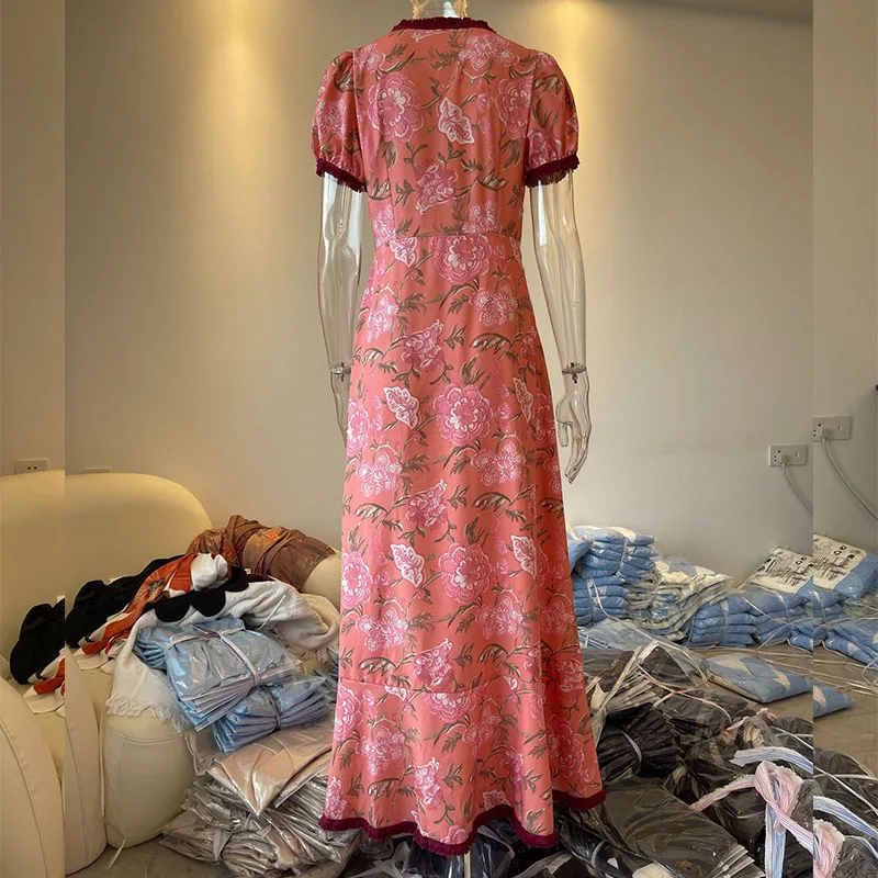 فستان نسائي صيفي طويل أنيق من Boho فستان صيفي بوهيمي مطبوع عليه زهور للشاطئ بأكمام قصيرة فساتين ماكسي للحفلات غير رسمية #5