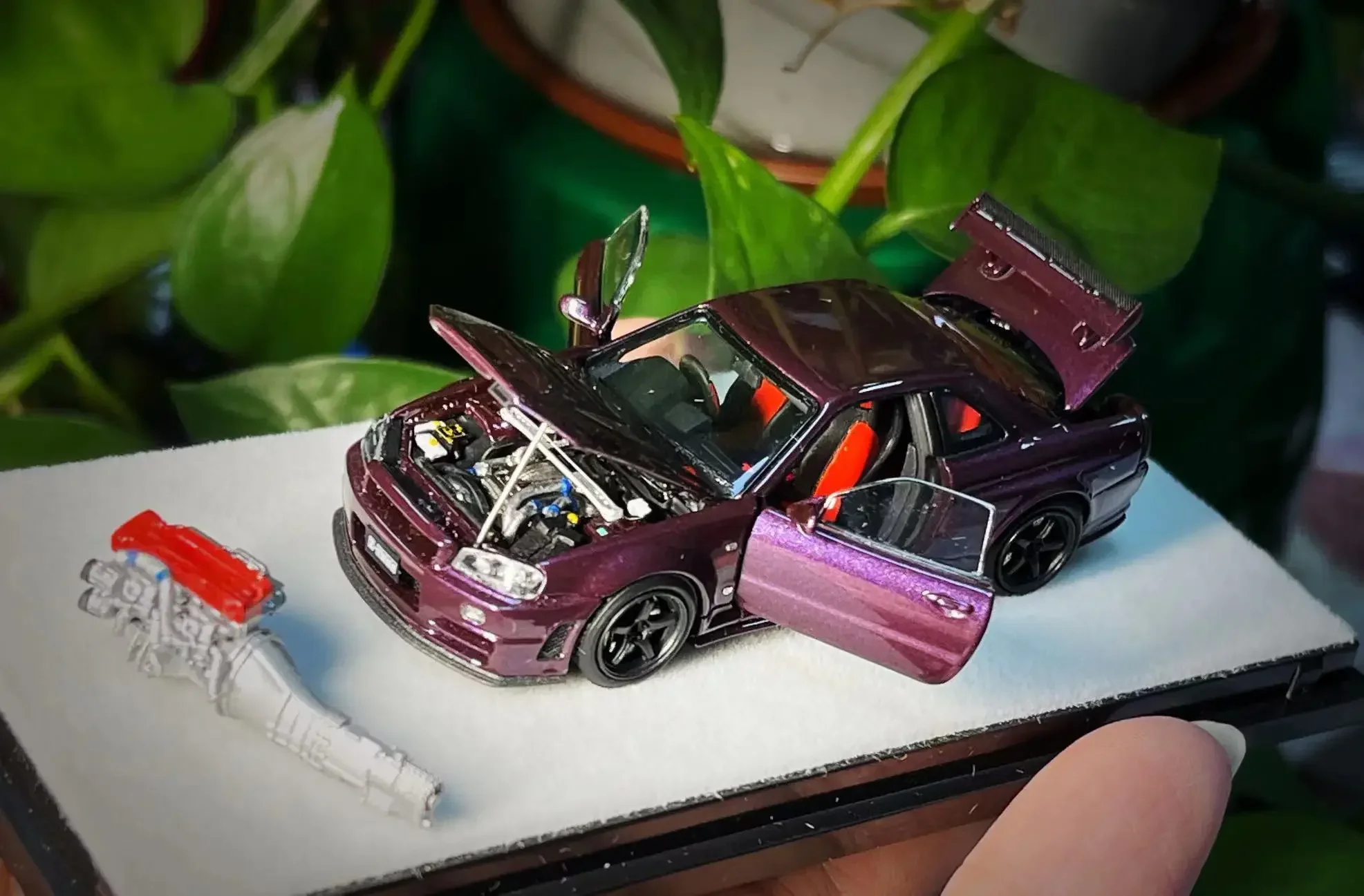 PGM x One model 1:64 R34 Z Tune Jade Midnight purple Full opened Limited Edition Diecast Model Car