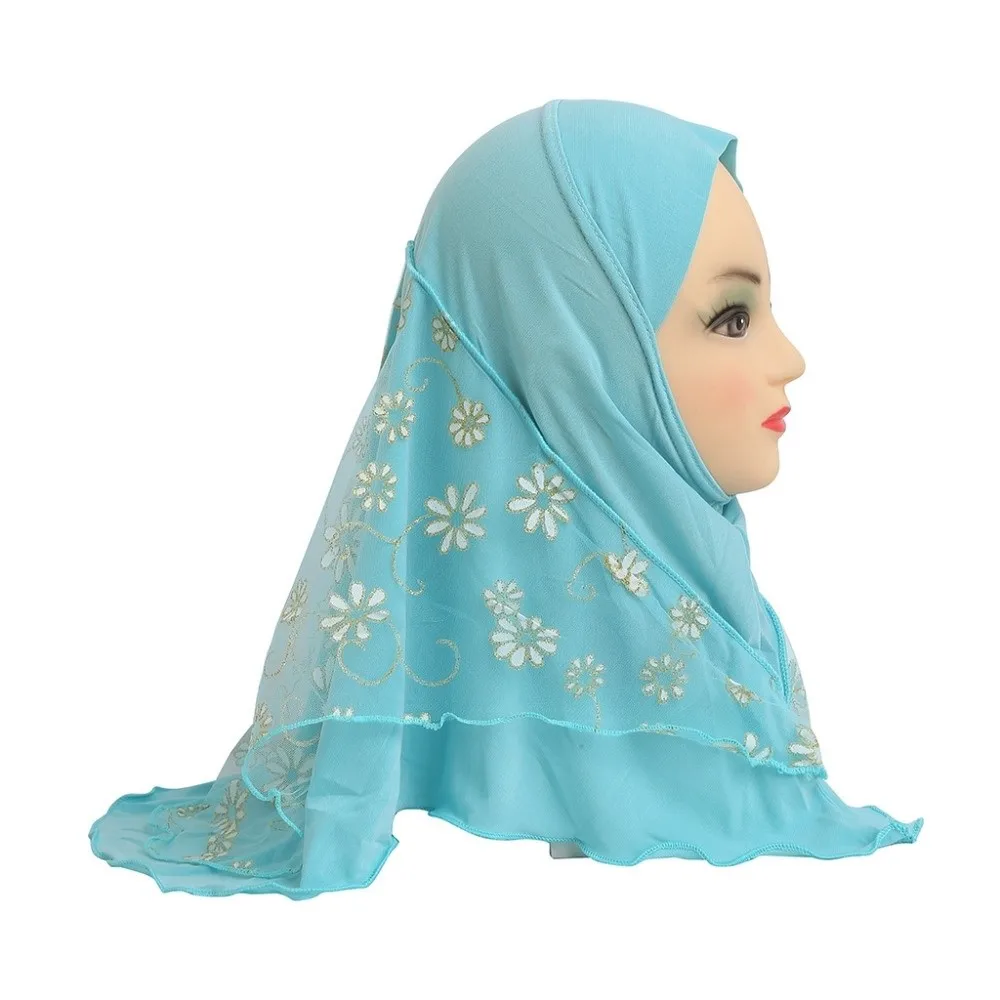 Can Fit Flower Net Small Girl Hijab Elastic Solid Pull On Instant Headscarf Mesh Cotton Kids Turban Cap 2-6 Years Old