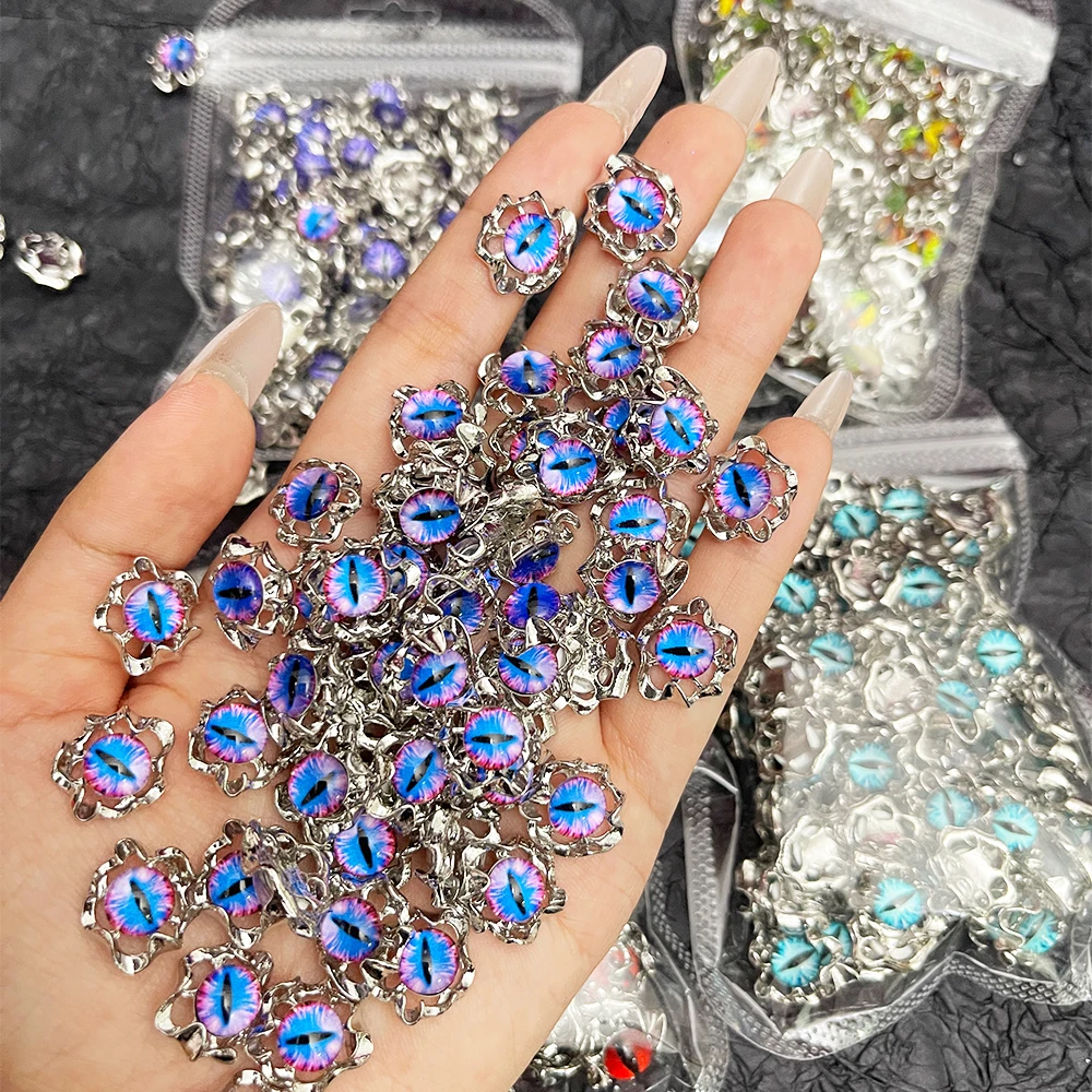 10PCS Luxury Alloy 3D Blue Evil Eye Nail Art Charms Rhinestones Jewelry Accessory Parts For Halloween Nail Decoration Manicure S