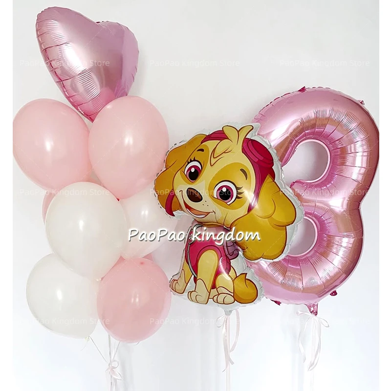 Balão de folha com tema da patrulha pata dos desenhos animados, balão com número, decoração de festa de aniversário infantil, presente de chá de bebê, balão de perseguição