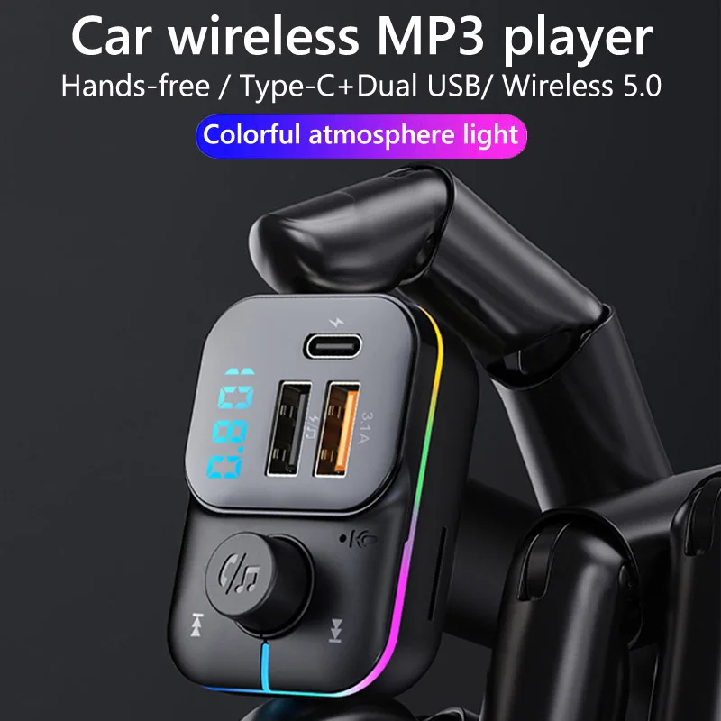 JaJaBor Car FM Transmitter MP3 Player USB C 3.1A Fast Charging Car Charger Wireless Handsfree Bluetooth 5.0 Car Kit FM Modulator