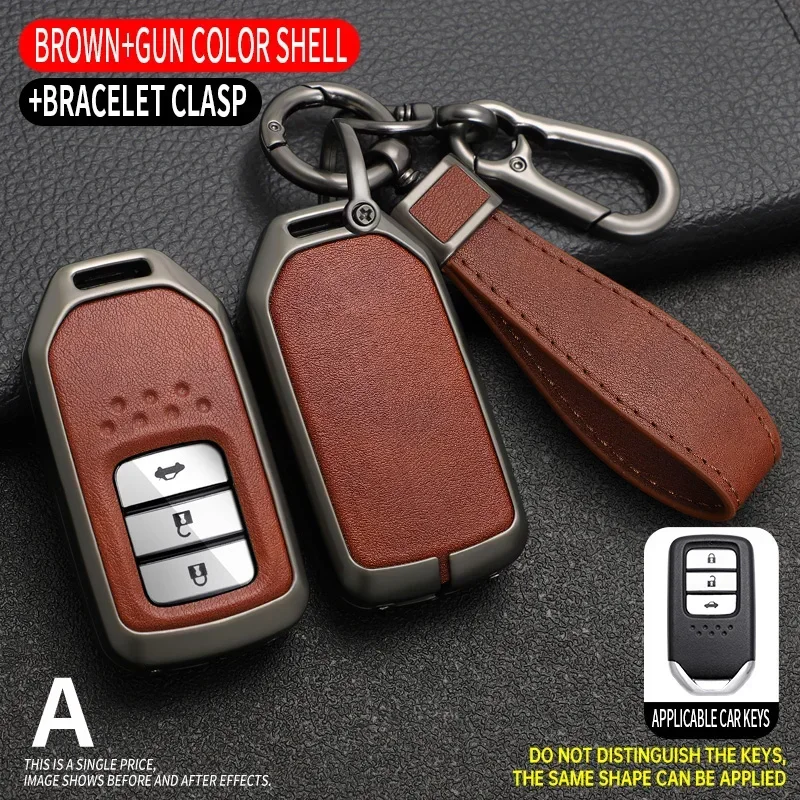 

Alloy Leather Car Remote Key Case Cover For Honda CRV CR-V Fit Civic Accord HR-V HRV City Odyssey XR-V Shell Holder Protector