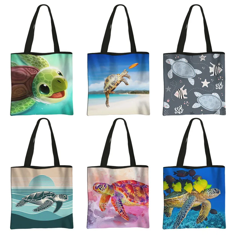 

Creative Sea Turtle Shopping Bags Watercolor Turtles Totes Women Handbag Portable Storage Bag Shoulder Bags Shopper Bag Gift