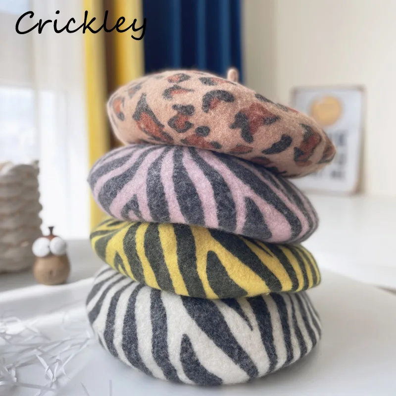 

Leopard Children Beret Hats Autumn Winter Zebra Stripes Girls Boys Hats Fashion Soft Kids Caps 2-5Years