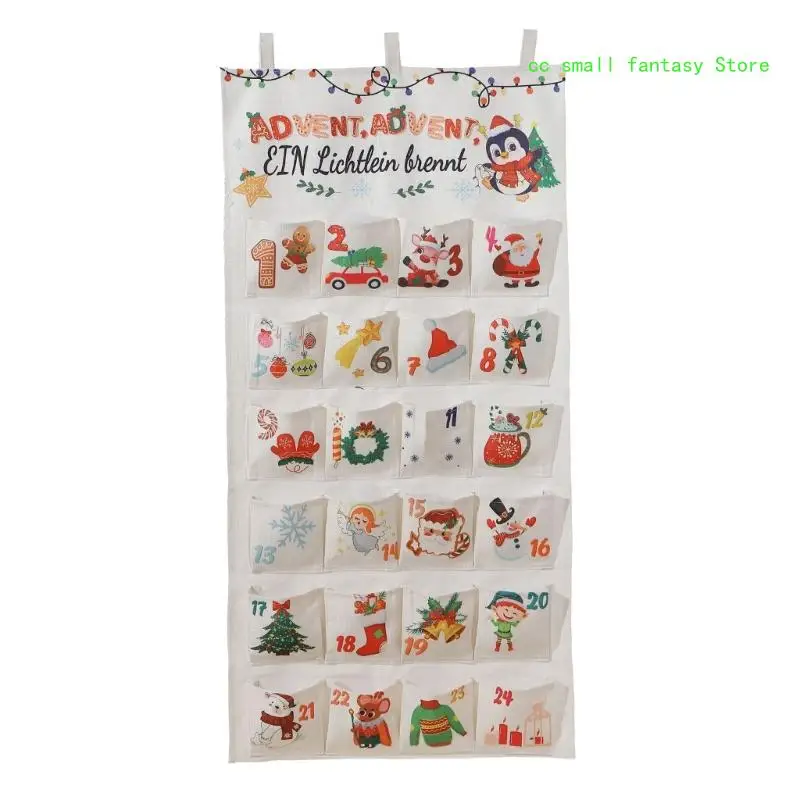 

R3MA Hanging Christmas Countdown Calendar 24 Pocket Canvas Decoration for Holiday