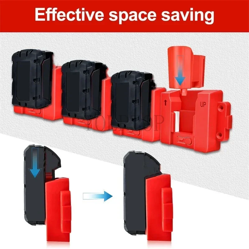 

12V 18V Battery Wall Mount Holder for Milwaukee Lithium Battery 2-in-1 Storage Hanger Dock for Shelf, Toolbox Display Bracket