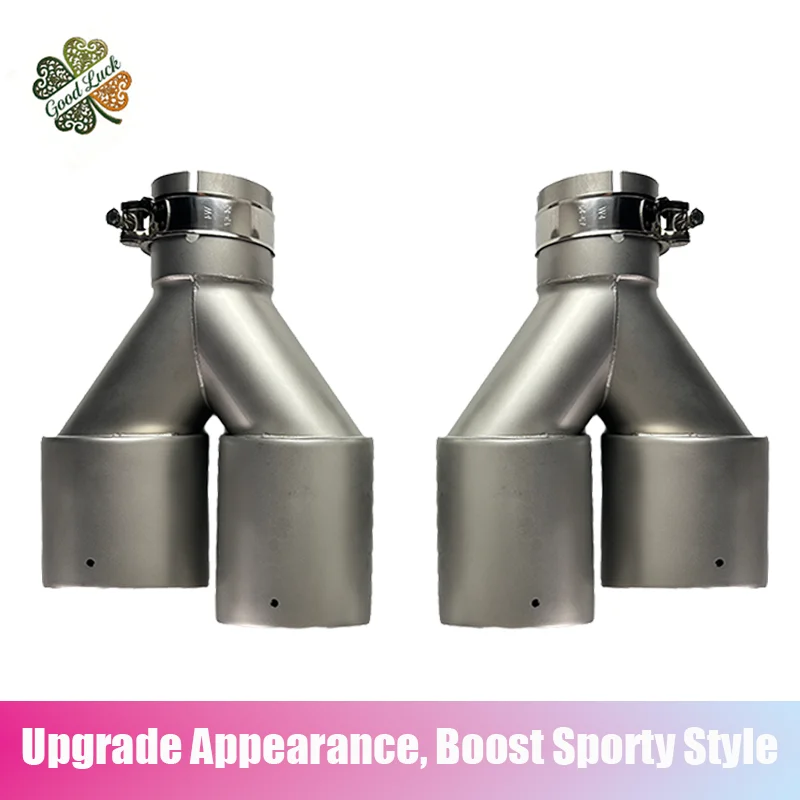 1PC  No Logo stainless steel car exhaust pipe, one-in-two-out straight-through Y-type car cutting-edge car exhaust 63mm