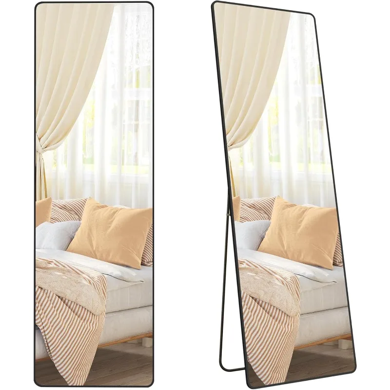 Full Length Mirror, 63 x 20 Inches, Full Body Mirror with Stand, Aluminum Alloy Frame Floor Mirror, Tempered Glass, for Bedroom