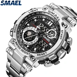 SMAEL 8095 Brand 304 Stainless Steel Band Fashion Sport Quartz Electronic Watch Alarm Clocks Dual Time Watches