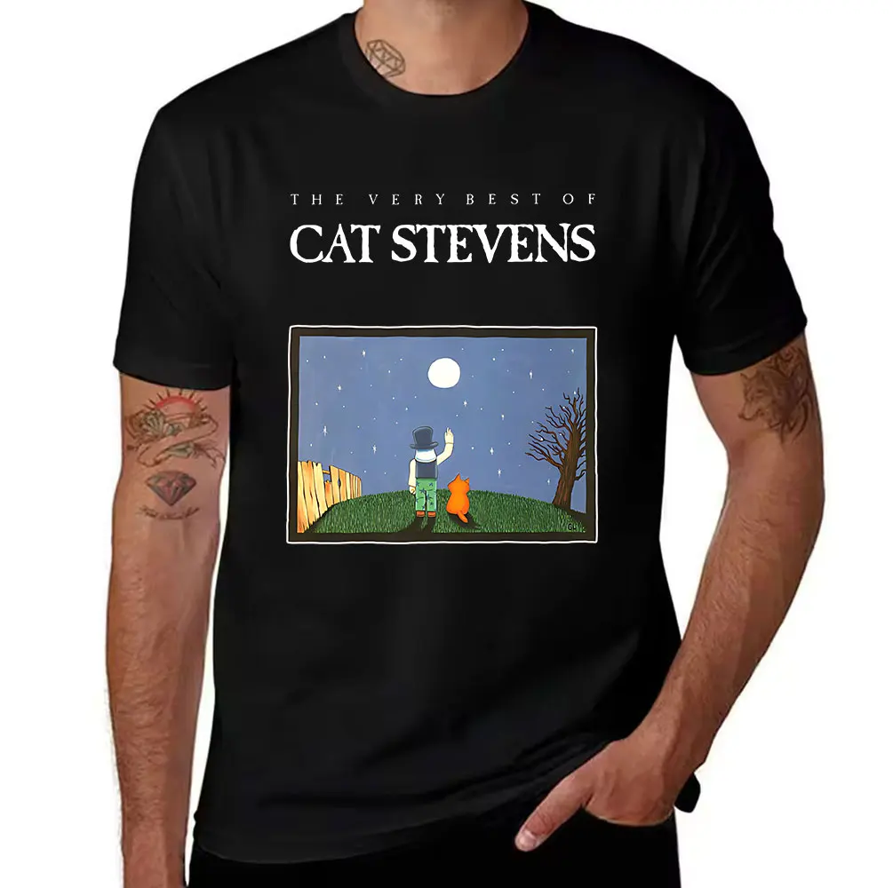 Men's 100% Cotton T-Shirt The Very Best of Cat Stevens Moon Starry Night Graphic Print Casual Tee