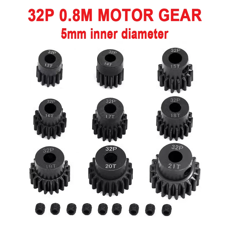 32P M0.8 5mm 13T 14T 15T 16T 17T 18T 19T 20T 21T Black Steel Metal Pinion Motor Gear For 1/10 Rc Model Car Motor