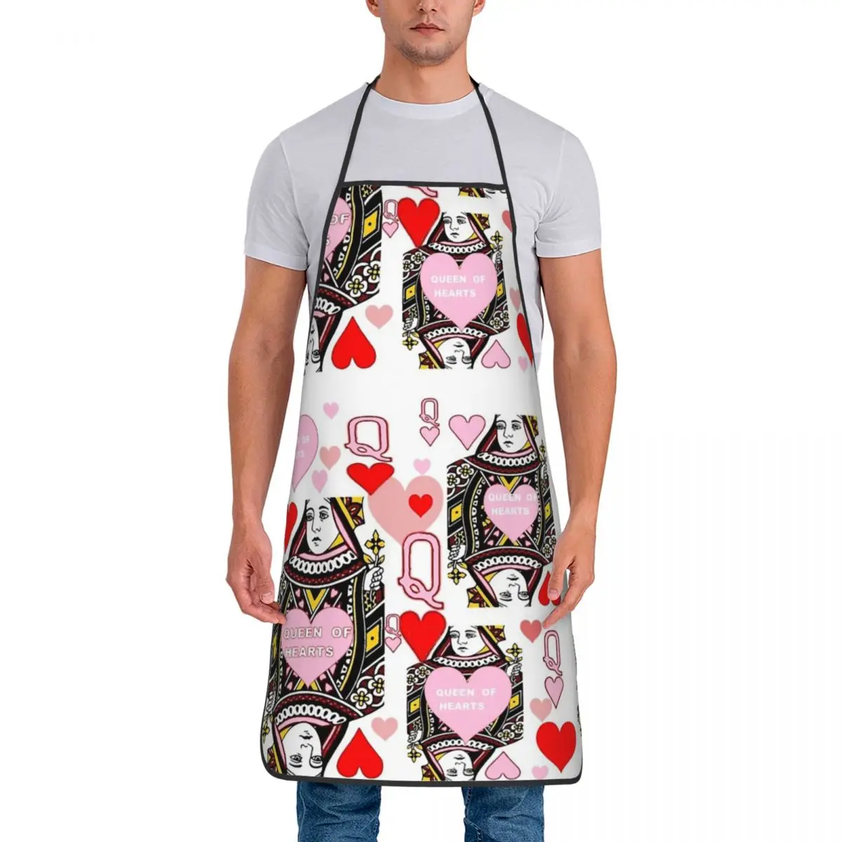 Unisex Pink Queen Of Hearts Apron Adult Women Men Tablier Kitchen Chef Cooking Baking Bib Card Class Cuisine for Painting