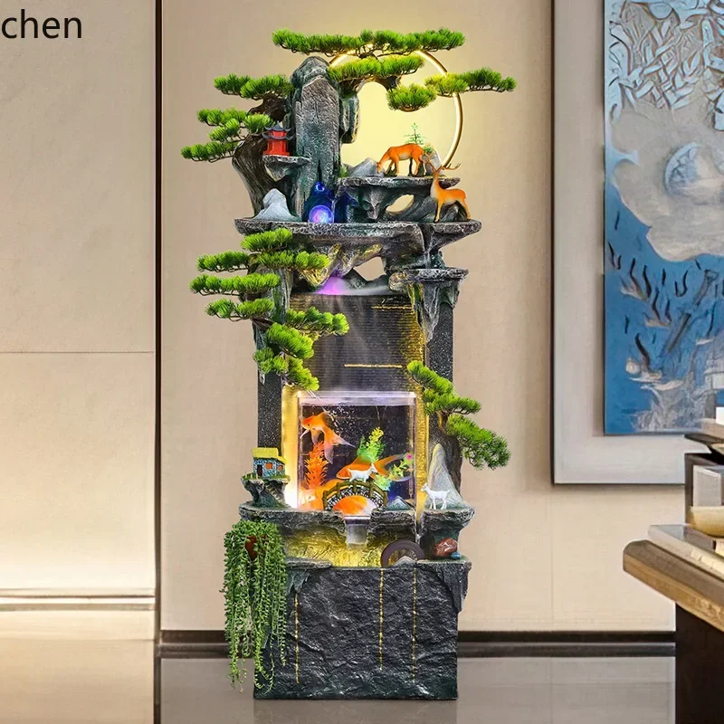 BJ-12   Chinese pastoral rockery flowing water fountain humidifier feng shui wheel floor living room decoration ornament