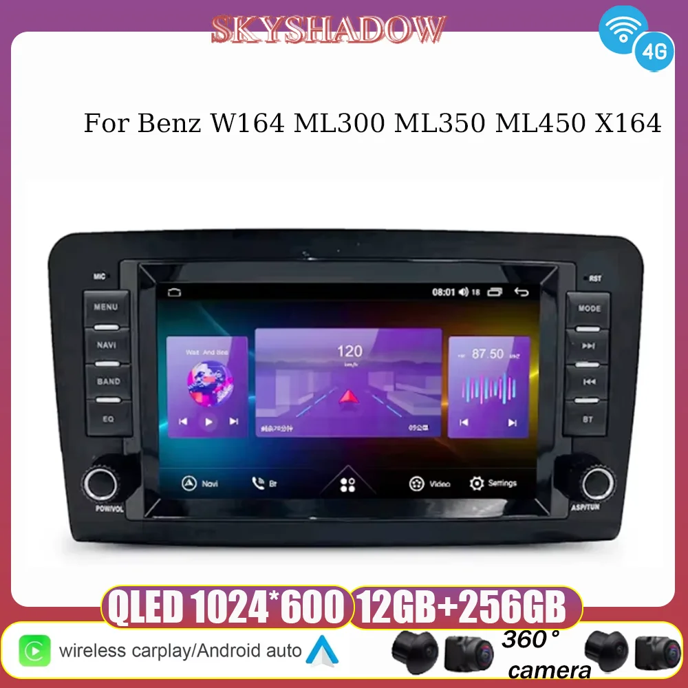

12G+256G Carplay Auto Android 13.0 720P 8" IPS Car DVD Player GPS map WIFI Bluetooth Radio For Benz W164 ML300 ML350 ML450 X164
