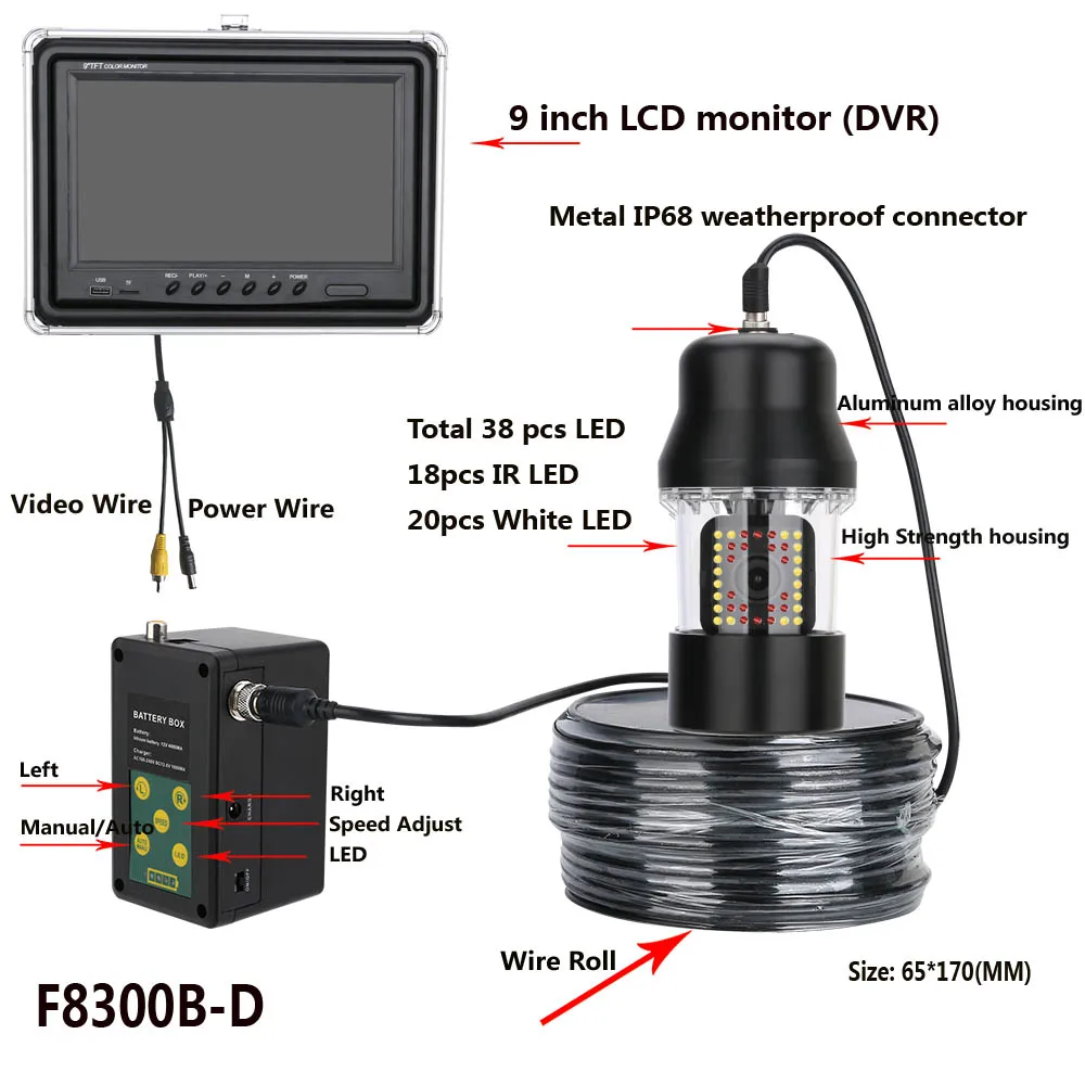 Imagem -06 - Câmera de Vídeo Pesca Subaquática Fish Finder Ip68 Impermeável 38 Leds Câmera Giratória de 360 Graus Polegada Dvr Recorder 20m