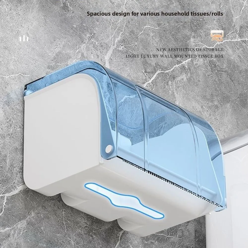 Waterproof Toilet Paper Holder Strong Bearing Capacity Flat Top Bathroom Tissue Box Widen Paper Outlet Clear Cover