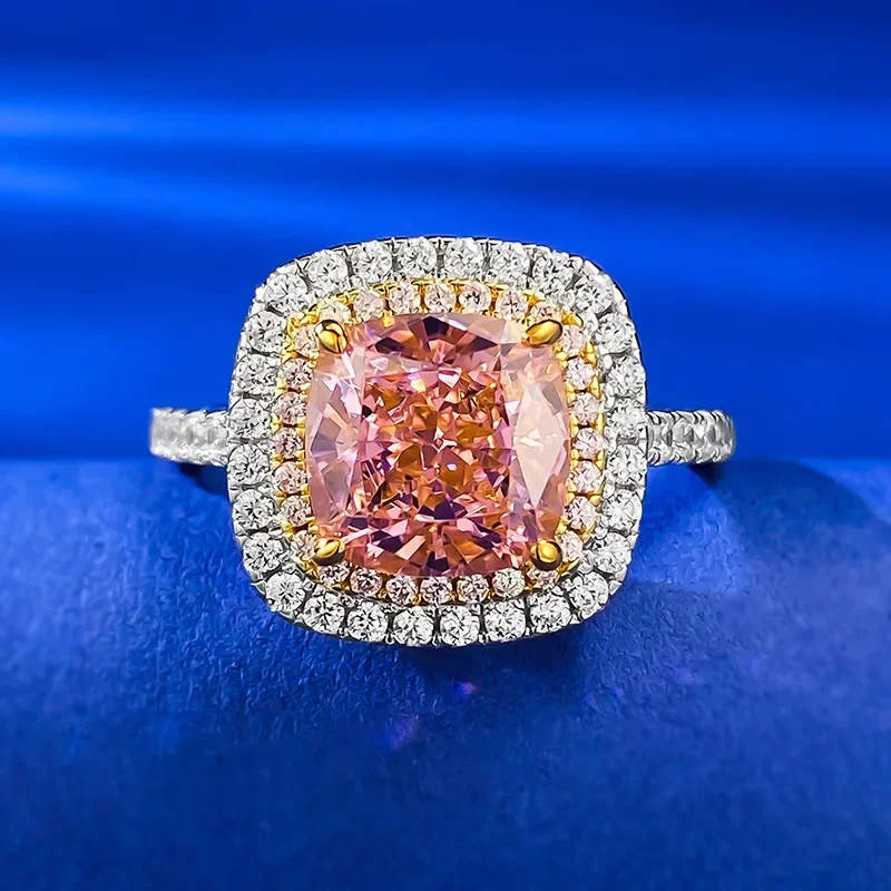 

Romantic Pink Moissanite Diamond Ring 100% Real 925 Sterling Silver Party Wedding Band Rings for Women Men Engagement Jewelry