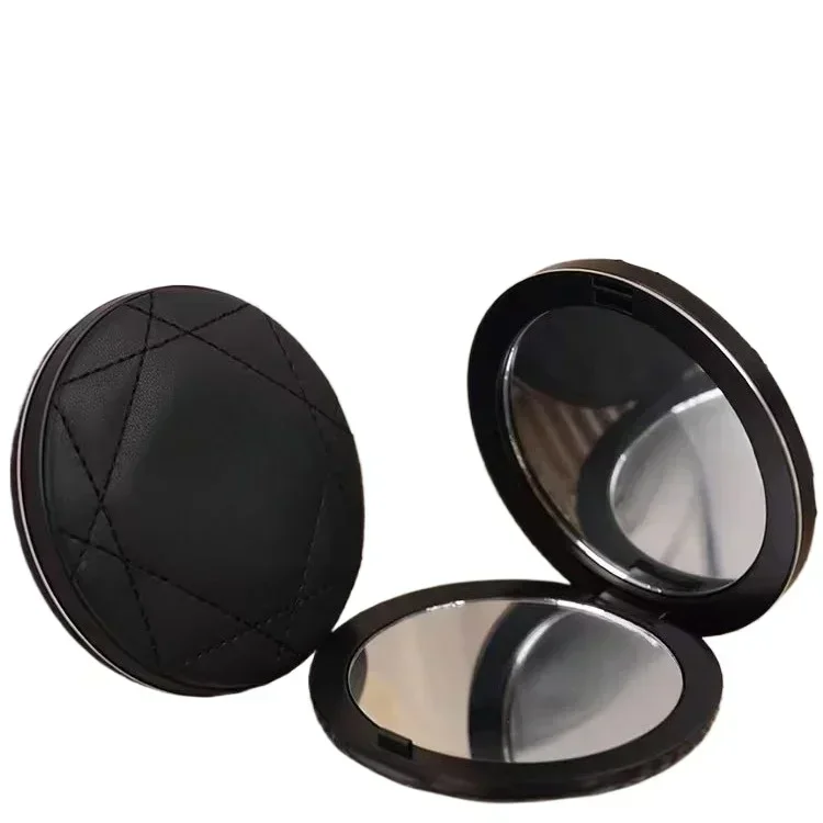 Black diamond check makeup mirror Double sided is portable and foldable