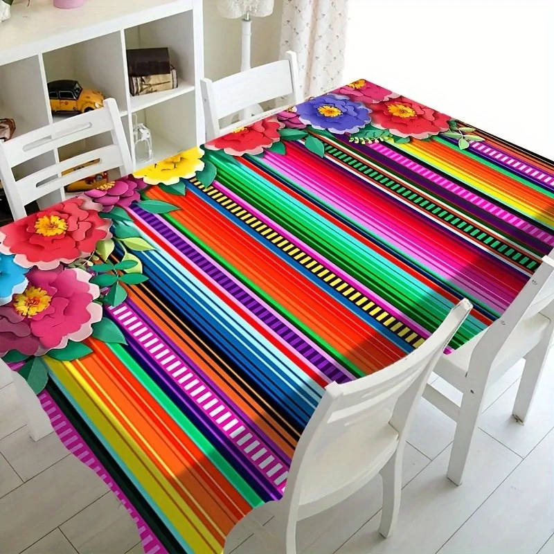 1pc Vibrant Mexican Floral Tablecloth - Exquisite Design for Restaurants, Parties & Home Decor, Polyester Square Cloth Suitable