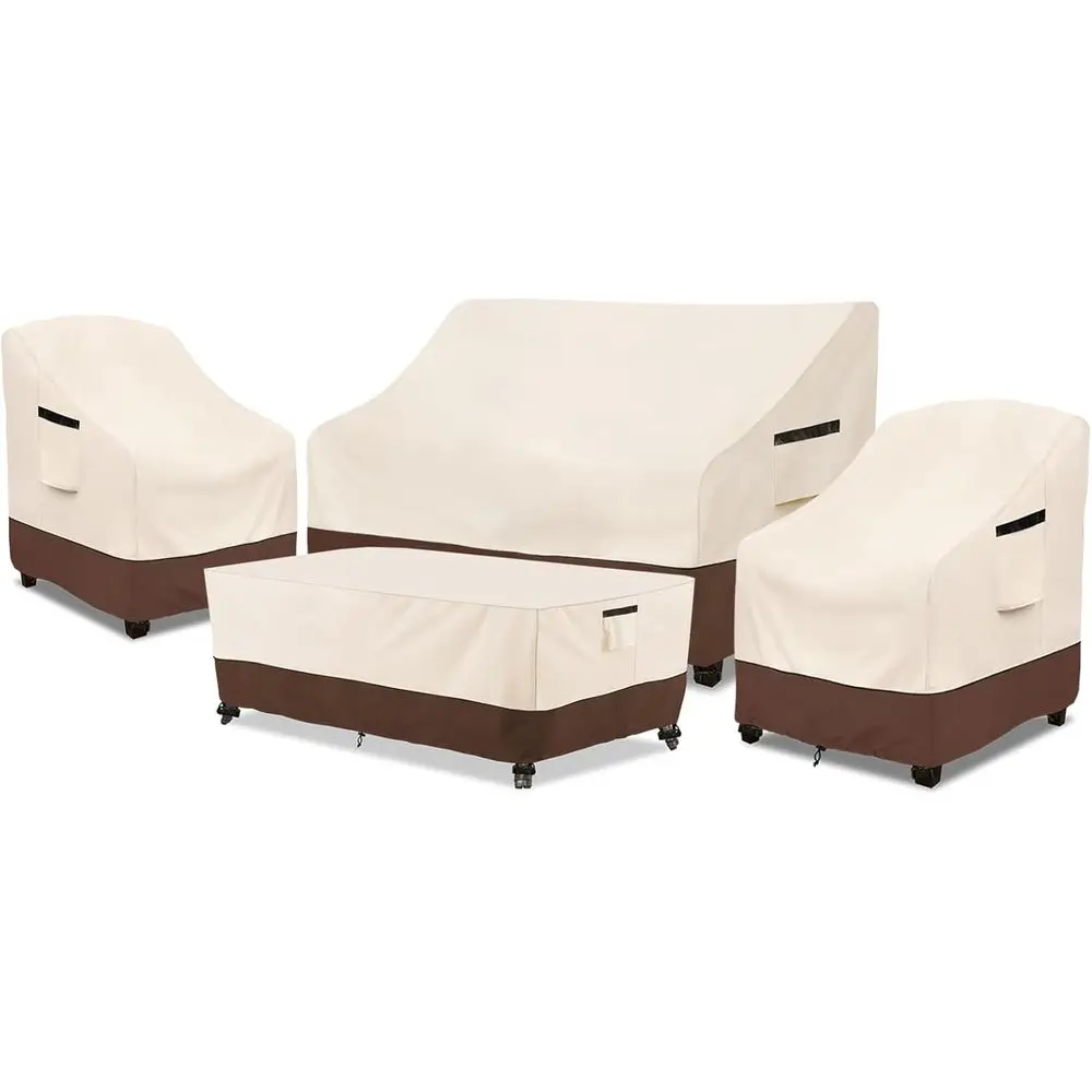 

4-Piece Heavy Duty 600D Waterproof Outdoor Furniture Cover Set for Loveseat, Chair, and Coffee Table (Beige & Brown)
