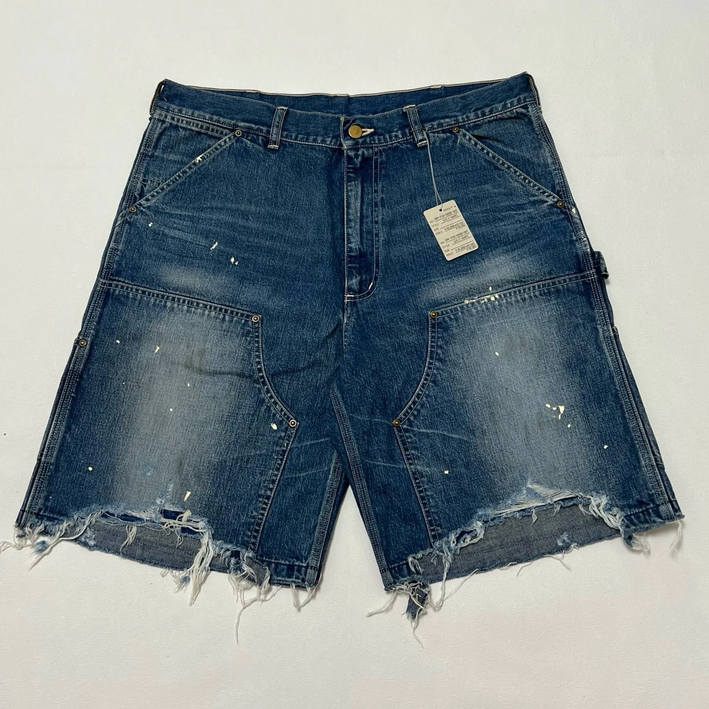 

Rustic Style Men's Casual Denim Shorts Five-Quarter Length Washed Ink Spray Versatile Loose Fit Breathable All-Season Shorts
