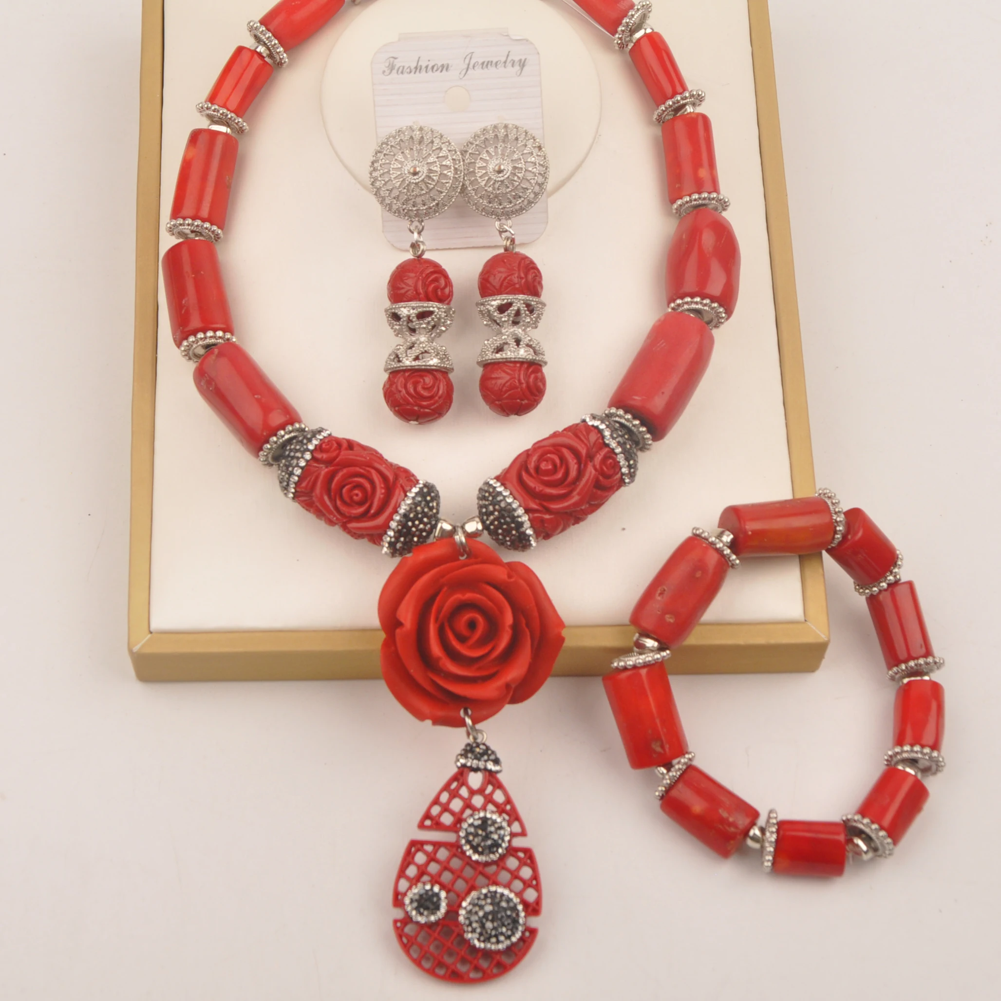 

Nigerian wedding coral beads red african jewelry sets for women