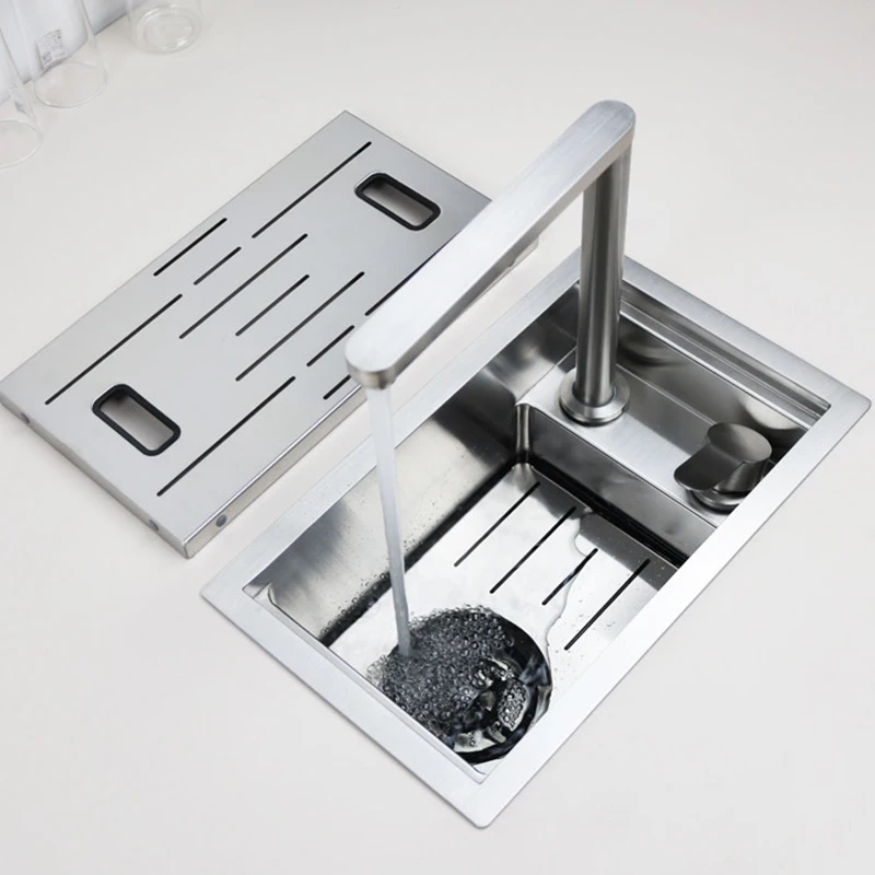 Brushed Hidden Island Mini Sink SUS 304 Stainless Steel Handmade Single Cup Rinser Kitchen Sinks