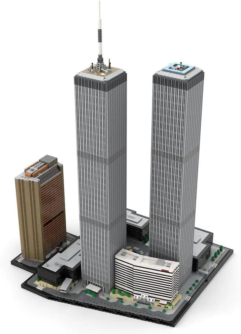 Centro comercial mundial, arquitectura de torres gemelas, punto de referencia, bloques de construcción, 1/800, Modular, ciudad de Nueva York, casa de calle, construye