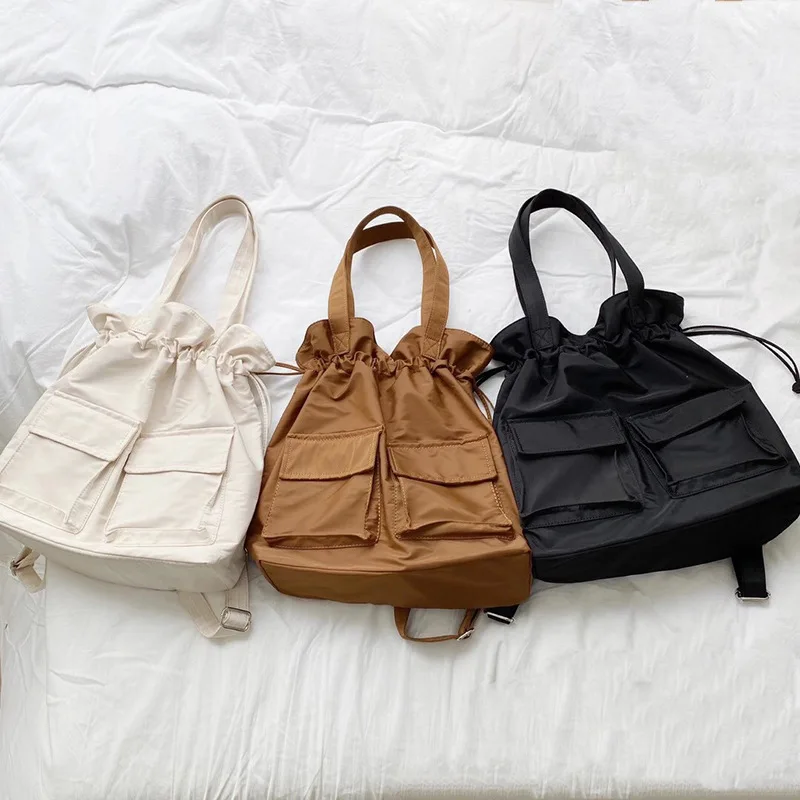 Mochila de nylon feminina estilo coreano, bolsa de ombro leve, bolso múltiplo, grande capacidade, bolsas escolares macias