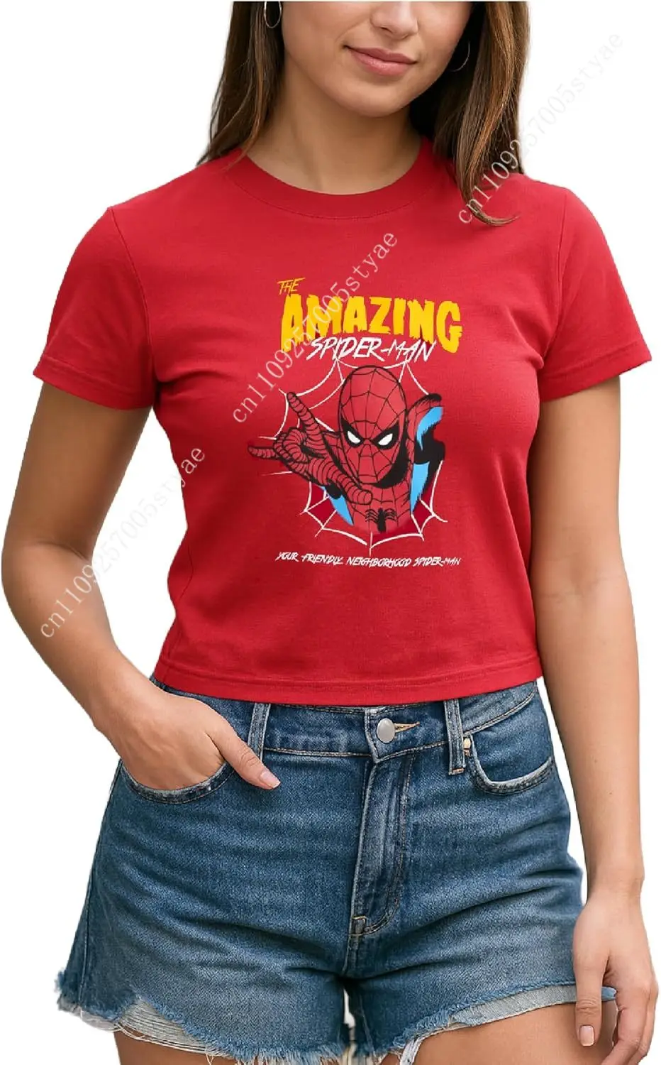 

Marvel Spider-Man Womens Graphic Tees - Cropped Baby Tee, Tank Top, and Full Length Crewneck Retro Graphic Shirts for Women