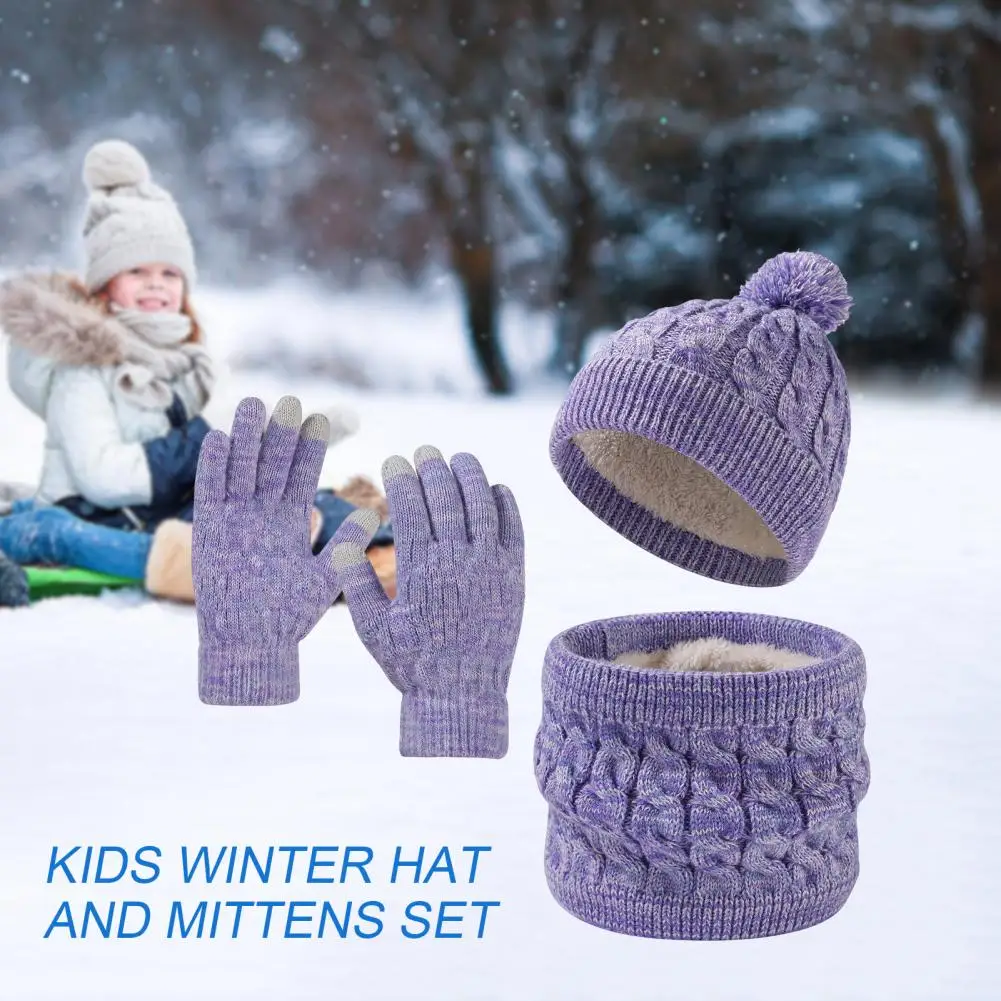 Fit Beanie Mittens Set Gloves for Smartphone Winter Kids Costume Set Fleece Lined Hat Gloves for Boys for Skiing