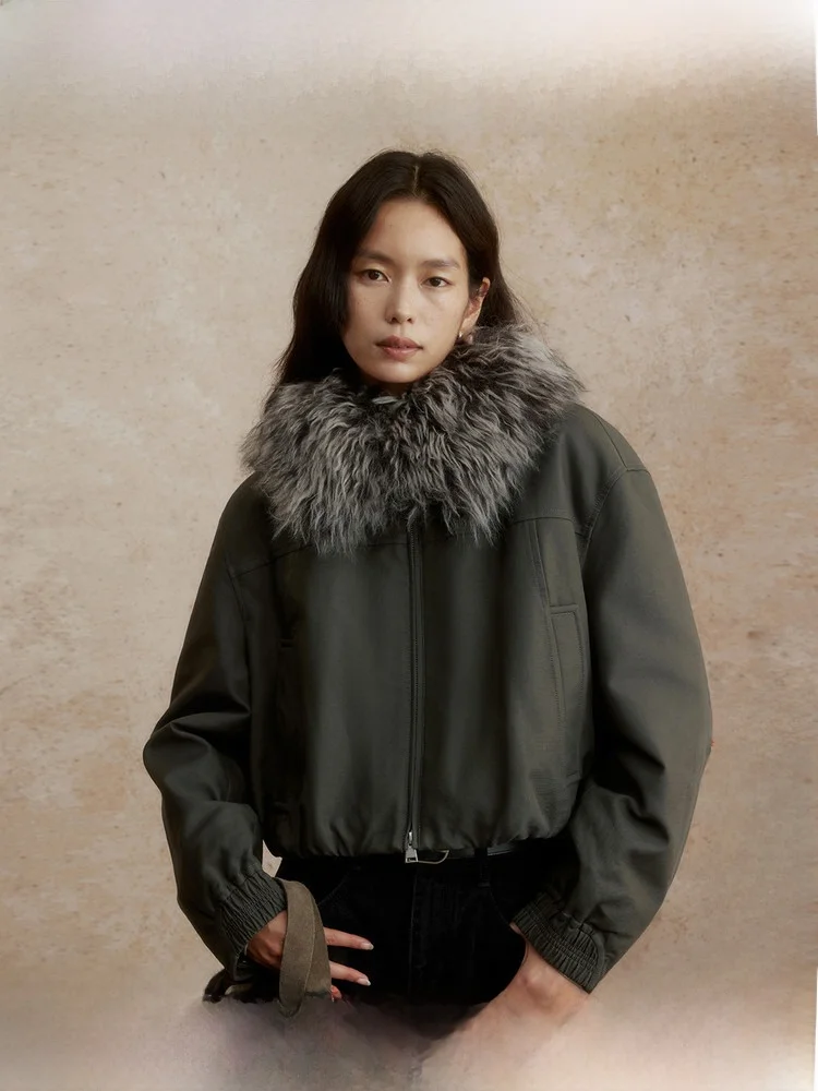 

ZhiZhi Short down Jacket Women's Winter Removable Fur Collar White Goose down Commute Style Thickened Long Sleeve Regular Length