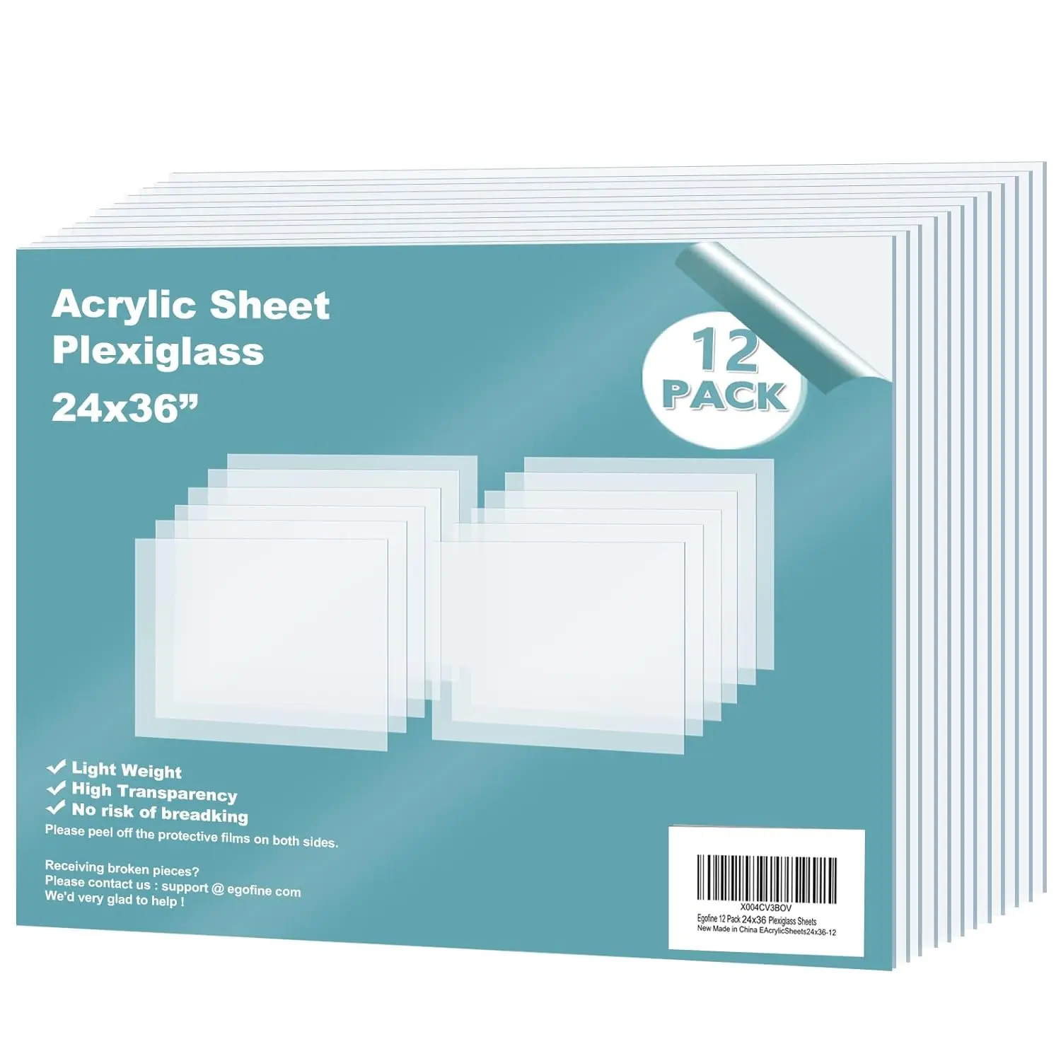 

12 Pack Clear Acrylic Sheets 24x36'' 0.04 Thick Transparent Plastic for Crafts, Frames, DIY Projects