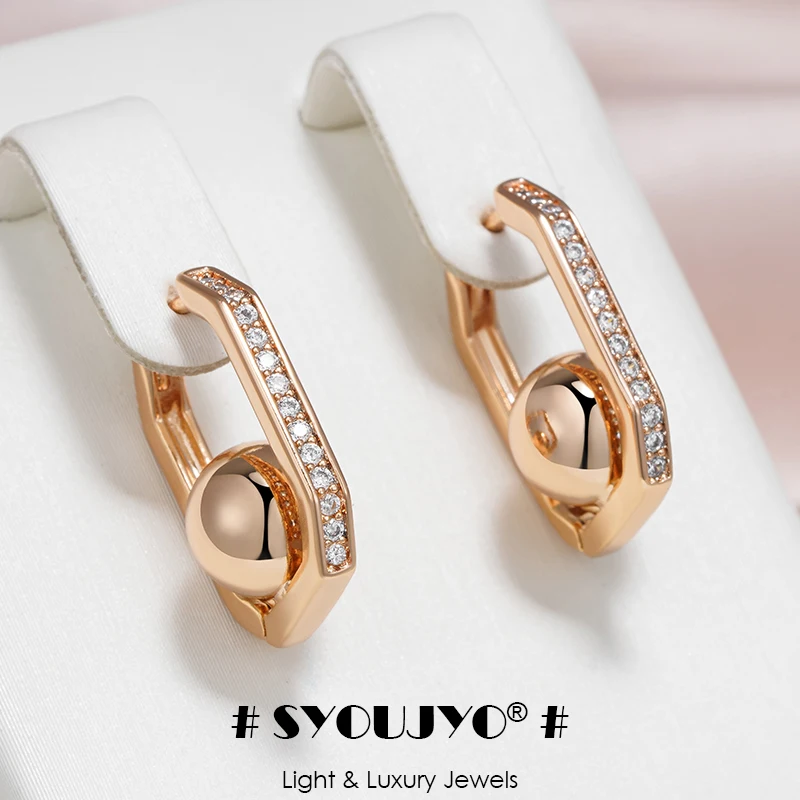 SYOUJYO Glossy Ball Dangle 585 Rose Gold Color Earrings For Women Luxury Party Fine Jewelry Natural Zircon Vintage Drop Earrings