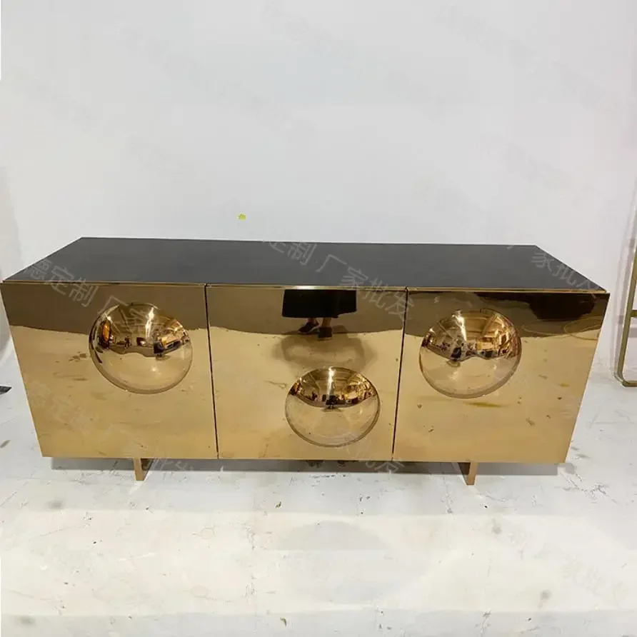 European Style Light Luxury Style Stainless Steel Gold-plated Door Villa Dining Room Side Cabinet Kitchen