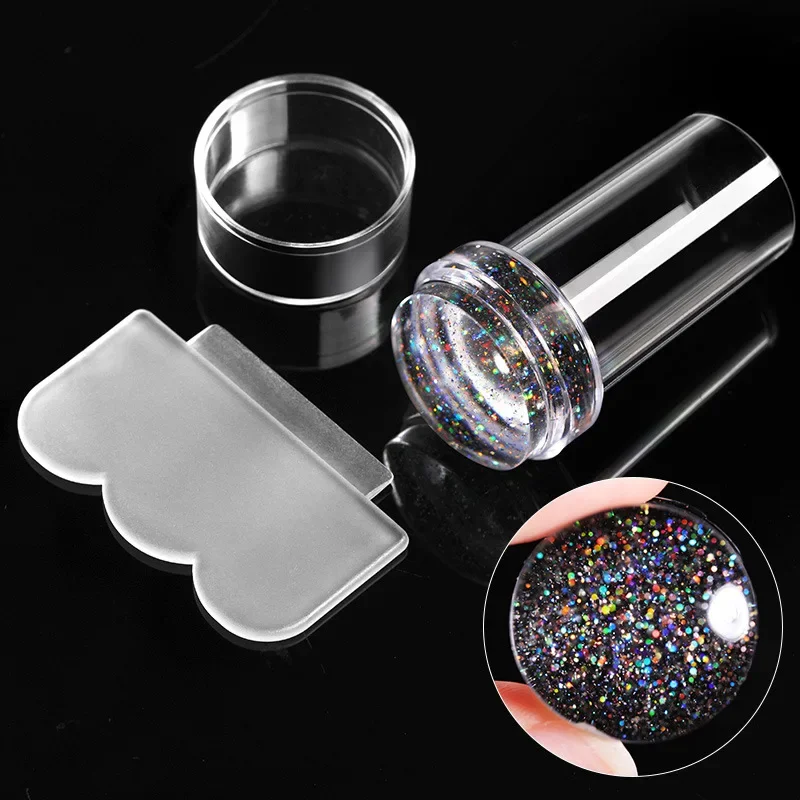 Nail Stamper Set Glitter Jelly Head with Scraper Nail Art Template Print Silicone Stamping Plate Tools Manicure Accessories Kits