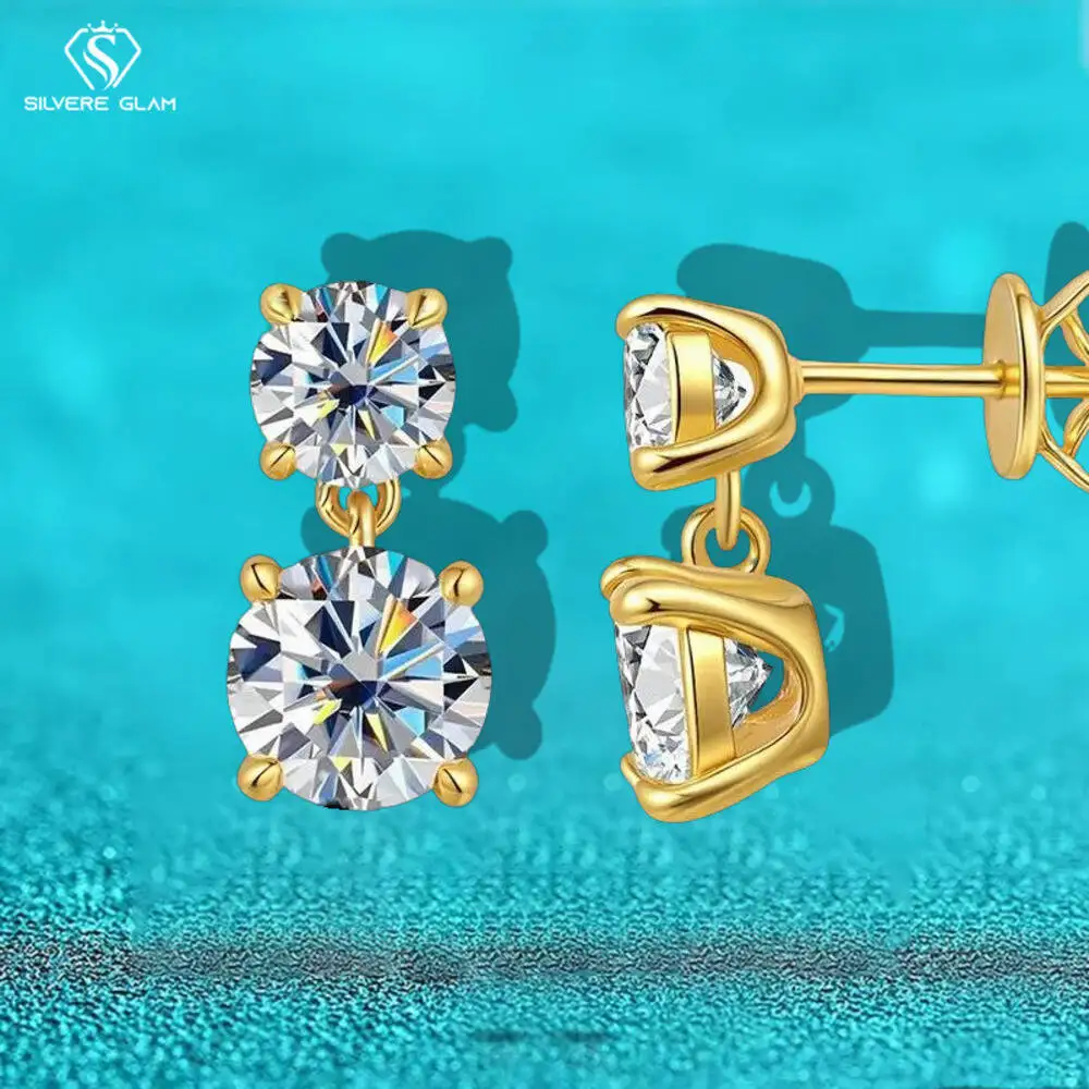 

Женские серьги из стерлингового серебра 925 пробы с муассанитом SG 3 карата, позолоченные серьги 18 карат, ювелирные изделия в подарок D VVS1 Lab Gemstone