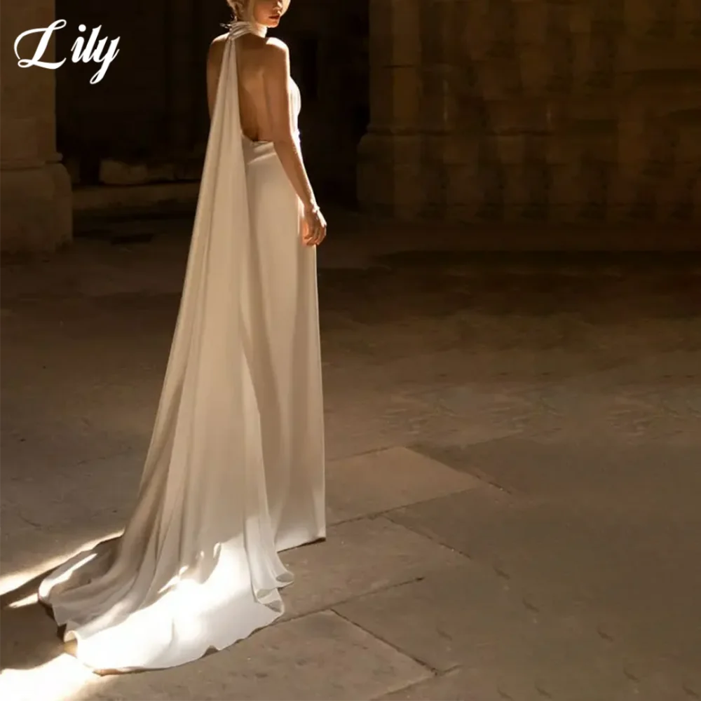 Lily White Deep V-Neck Prom Gown Sleeveless Backless Prom Dress Satin Trailing Wedding Party Evening Dresses 프롬 드레스 Customized