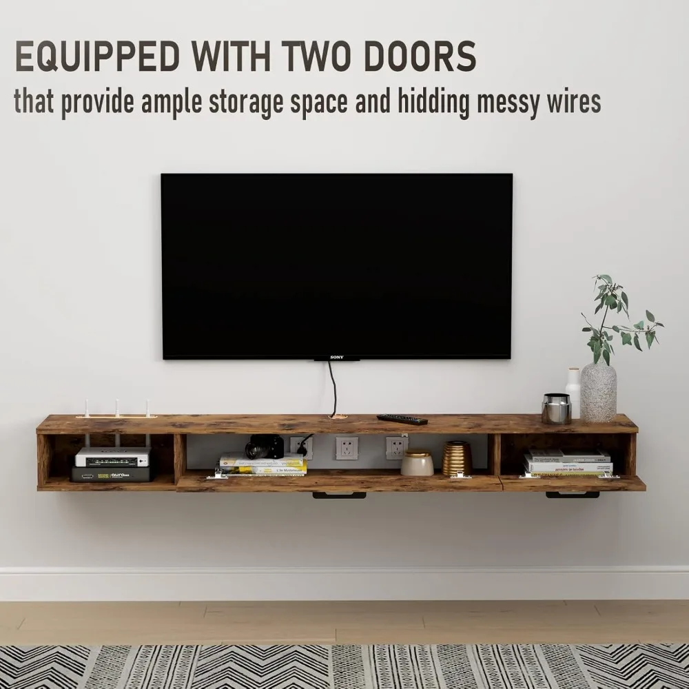 Rustic Wall-Mounted TV Stand with Two Doors and 55 Floating Shelf Console