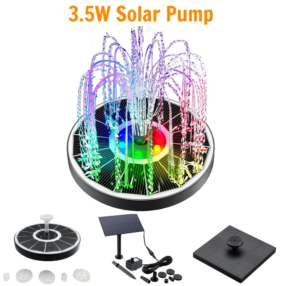 3.5W Solar Water Fountain LED Colorful Light Waterfall Fountain 240L/H Solar Floating Fountain Pump for Garden/Fish Pond