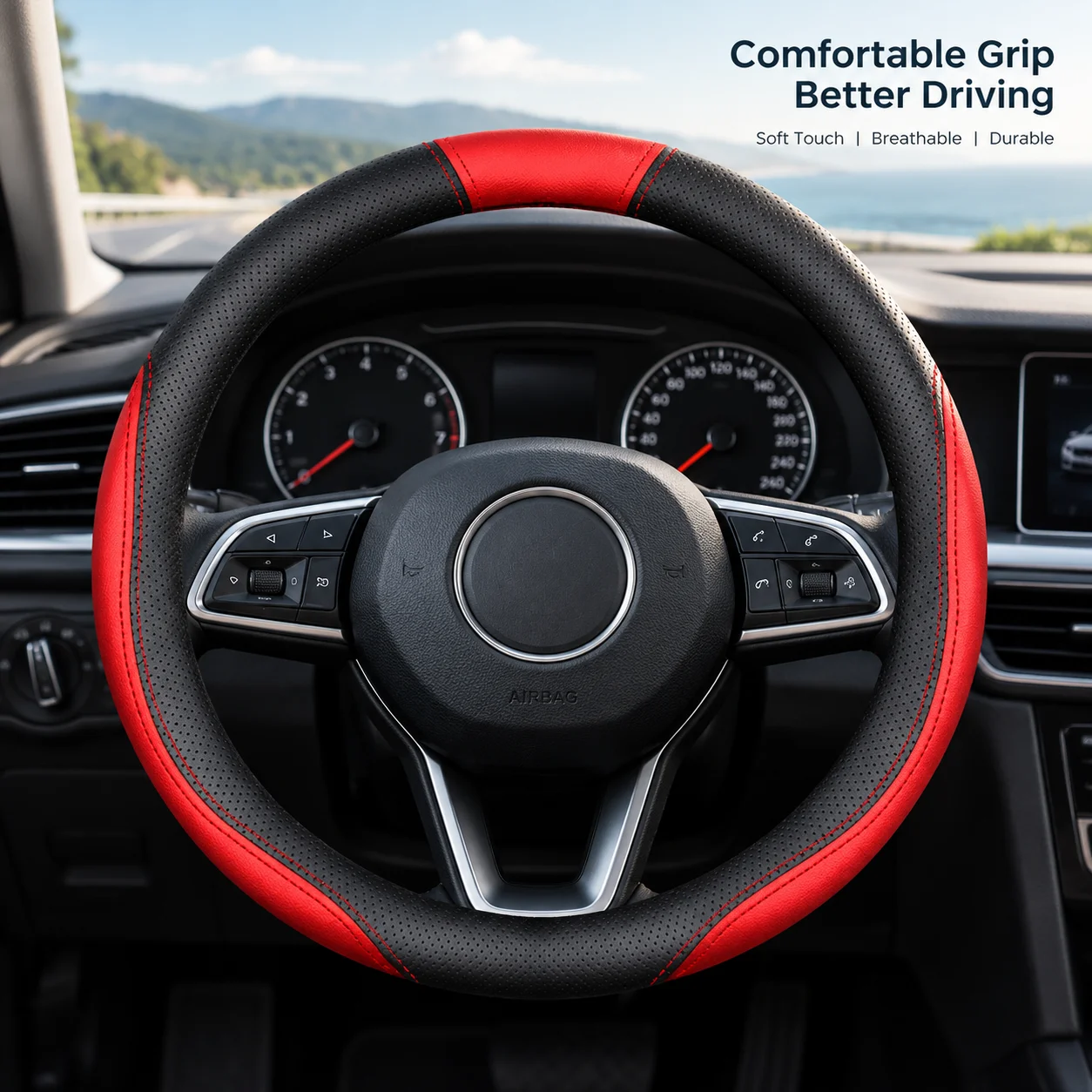 Car Steering Wheel Cover Anti Slip Breathable - Housse de volant de voiture en