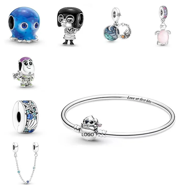 Disney Lilo&Stitch Stitch Snake Bone Chain Handmade Bead Diy Alloy Drip Diy Jewelry Cute Cartoon Keychain Bracelet Pendant Gift