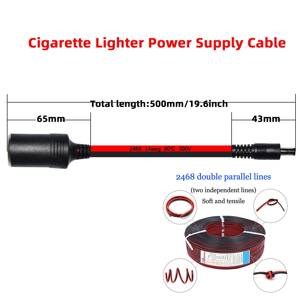 12V DC Cigarette Lighter Socket Cable to DC 5.5mm x 2.1mm Male Barrel Plug Charger Cord Adapter for Portable UPS Battery Backup