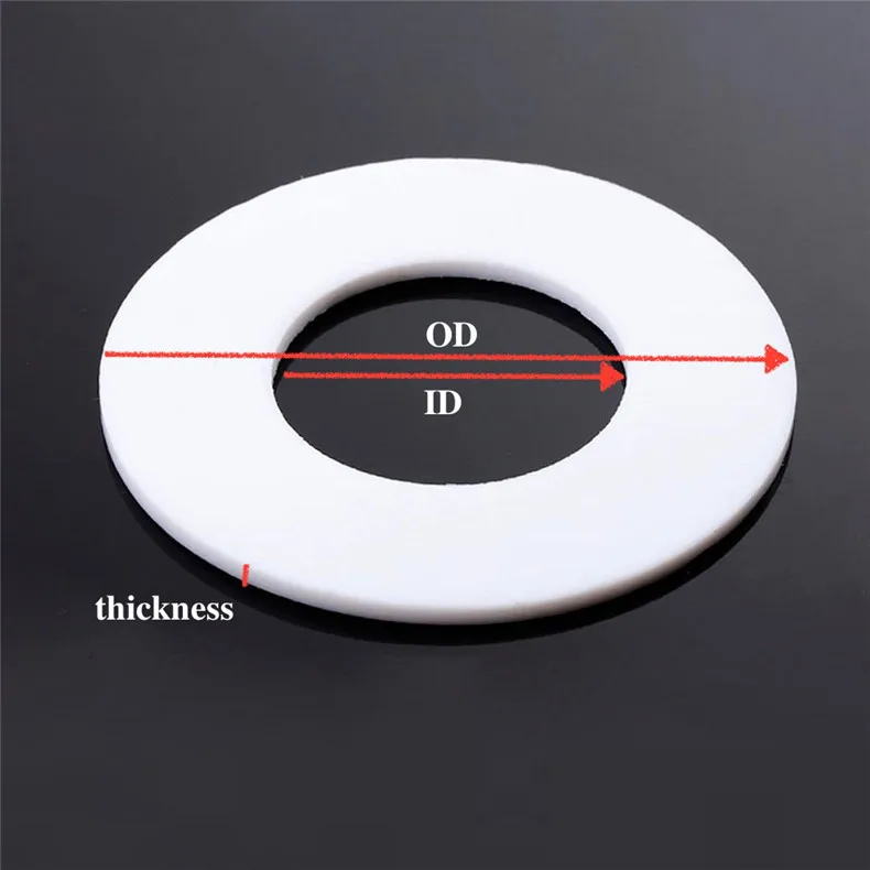 Maßgefertigte PTFE-Abstandshalter, 100 Stück, Innendurchmesser 1 mm - 2,5 mm, chemikalienbeständige Distanzstücke, reibungsarme Unterlegscheiben, antihaftbeschichtete Dichtung für Ventile – Detail 3