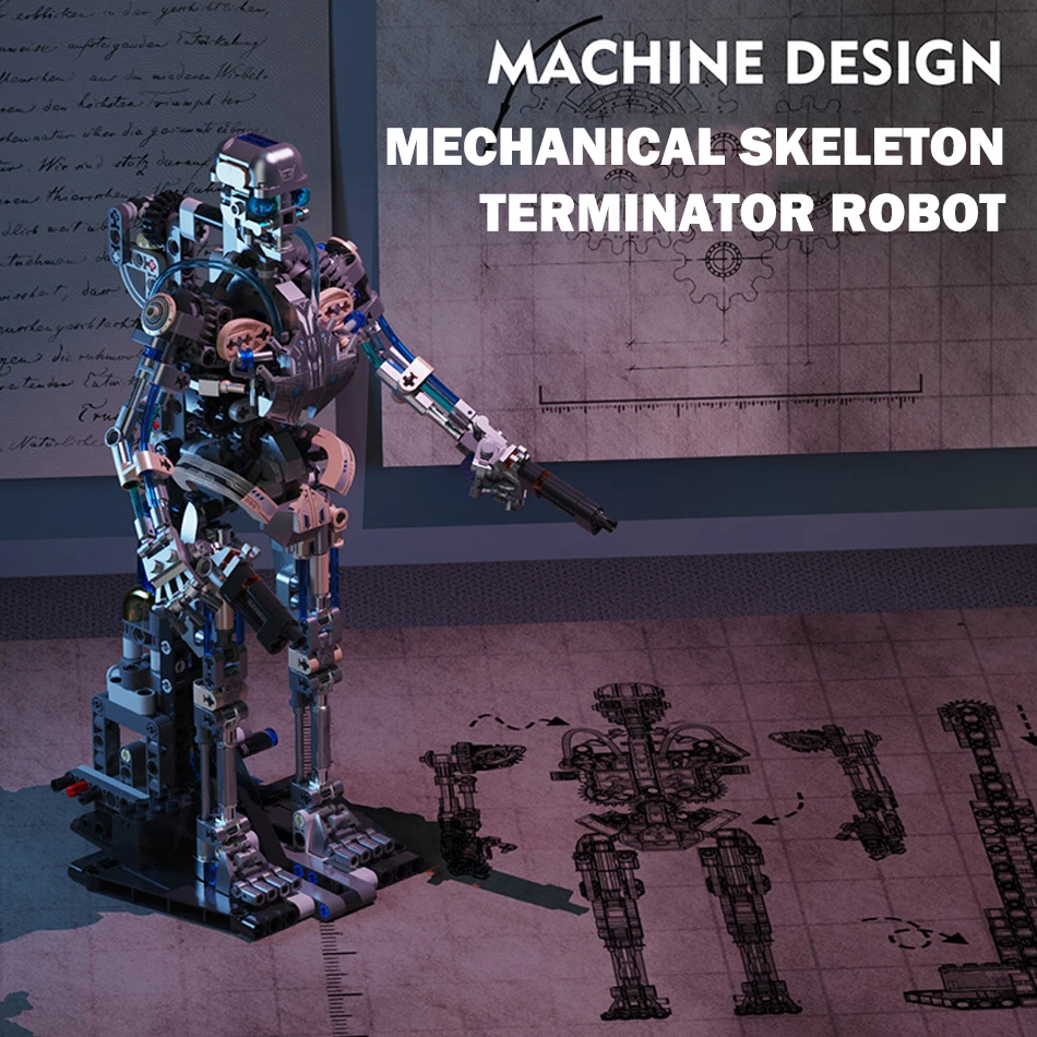 MOC City mechaniczny szkielet Robot klocki z oświetleniem techniczny Terminator Punk Robot montaż cegły zabawki prezenty dla dzieci