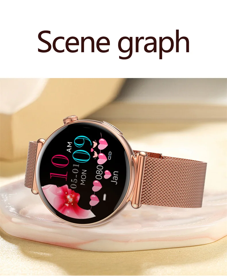 Damen-Smartwatch mit 1,32-Zoll-AMOLED-Bildschirm, Anruffunktion, EKG, Sportuhr, Blutdruckmessung, Mikro-Physikalische Untersuchung, KI-Zifferblatt, Damen-Smartwatch – Detail 35